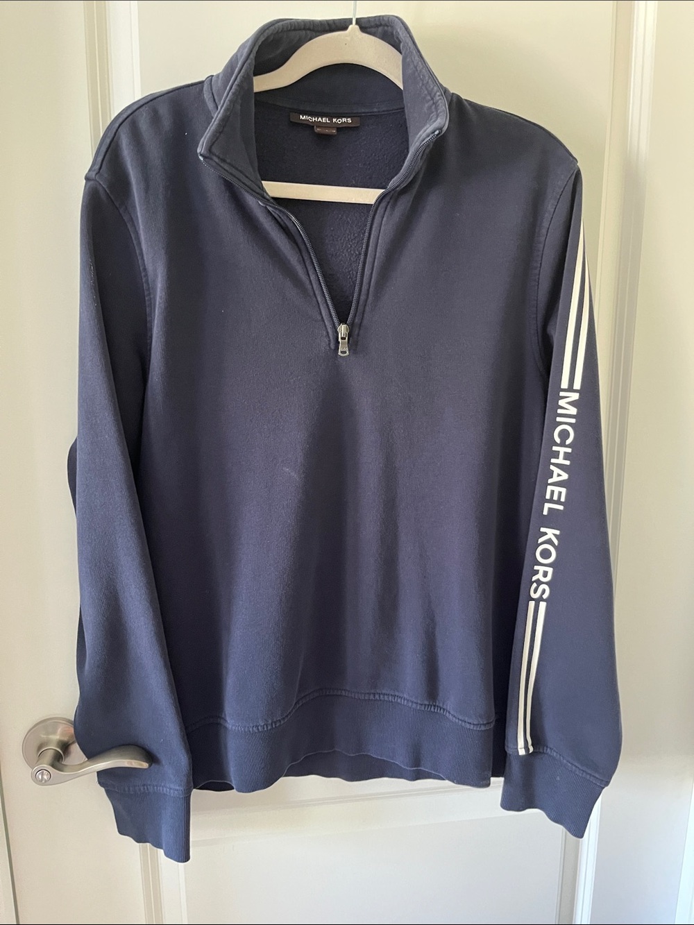 Michael Kors Men’s Navy Half-Zip Pullover with Sleeve Logo
